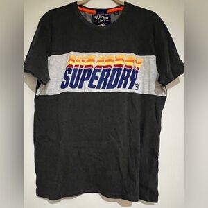 Superdry Women’s Charcoal Grey Tee with Multicolor Logo